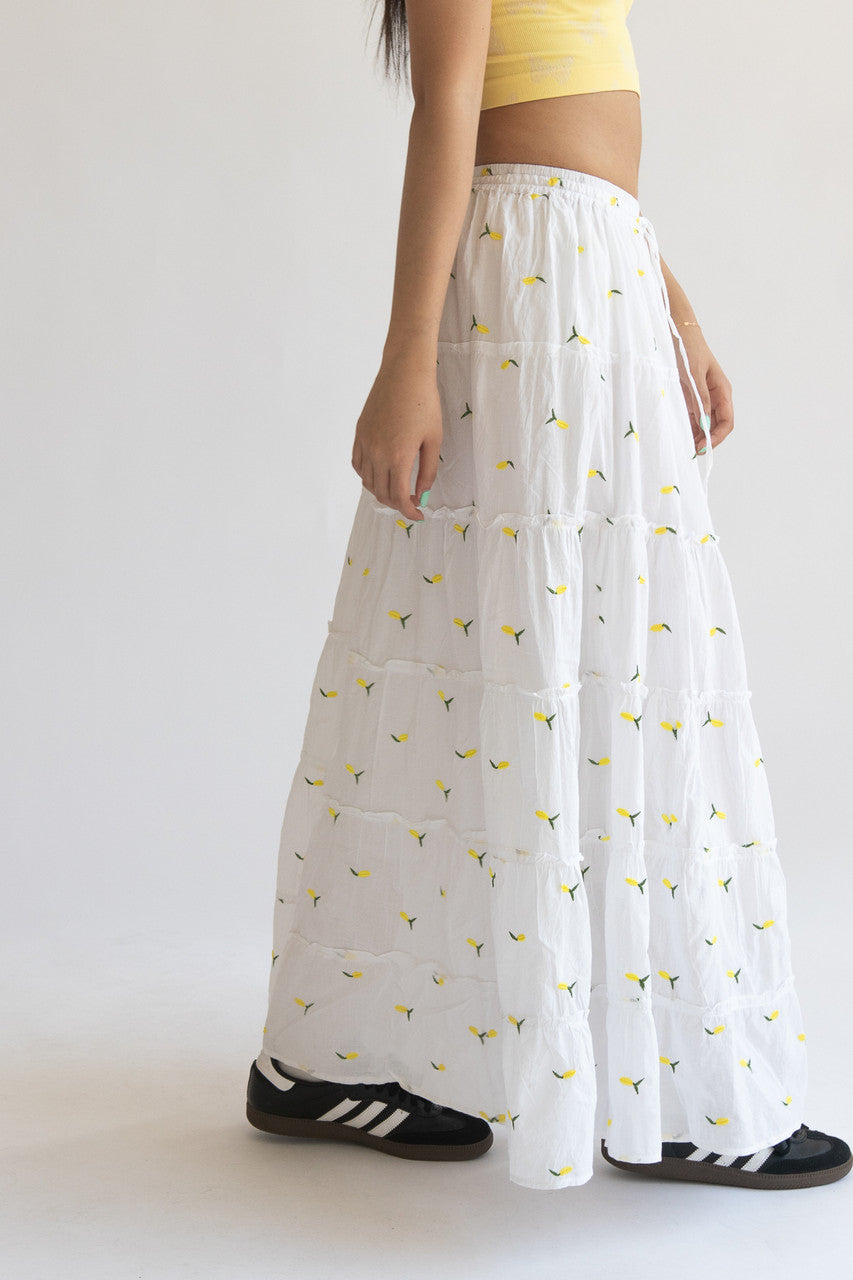 Embroidered Lemon Tiered Maxi Skirt – Ragstock