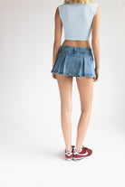 Low Rise Denim Pleated Mini Skort