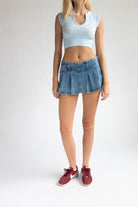 Low Rise Denim Pleated Mini Skort