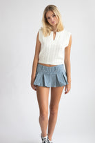 Low Rise Denim Pleated Mini Skort