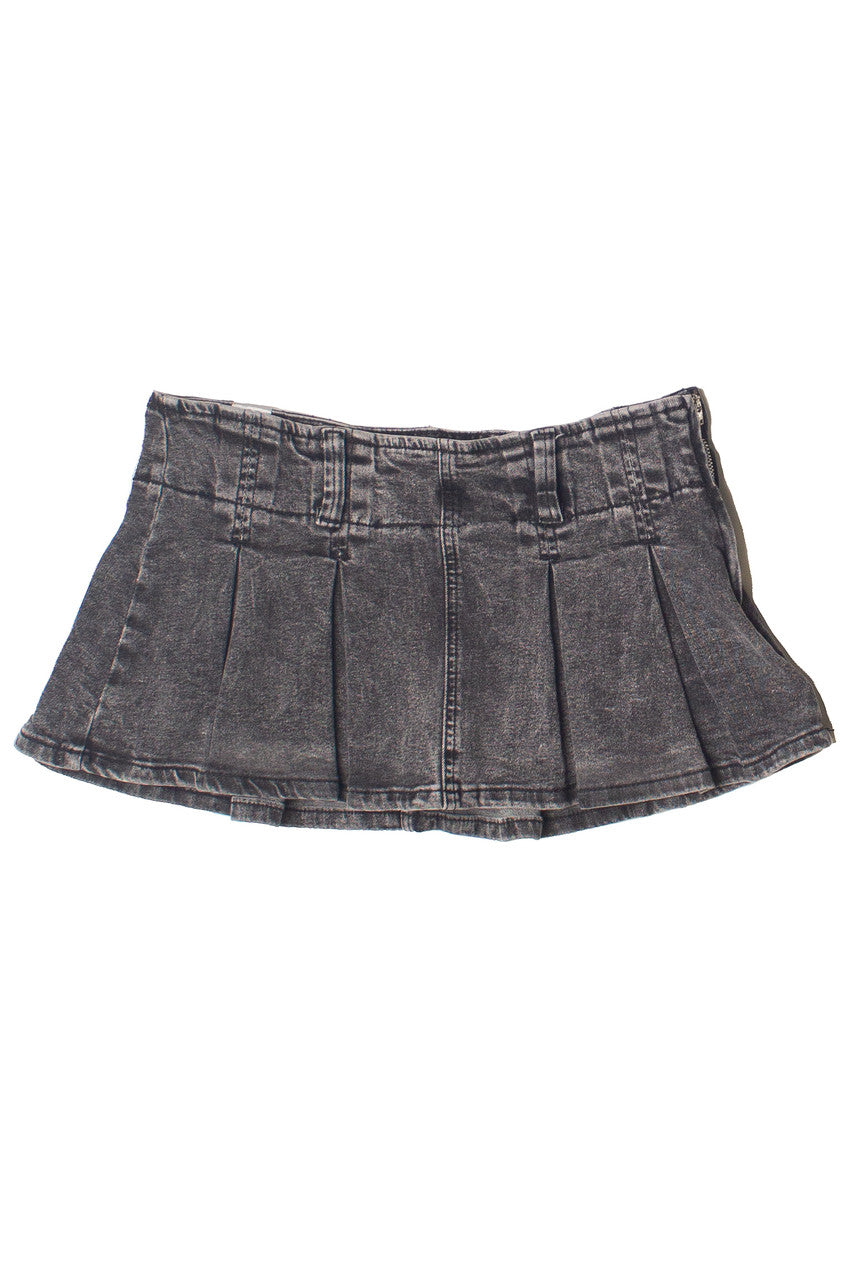 Low Rise Denim Pleated Mini Skort