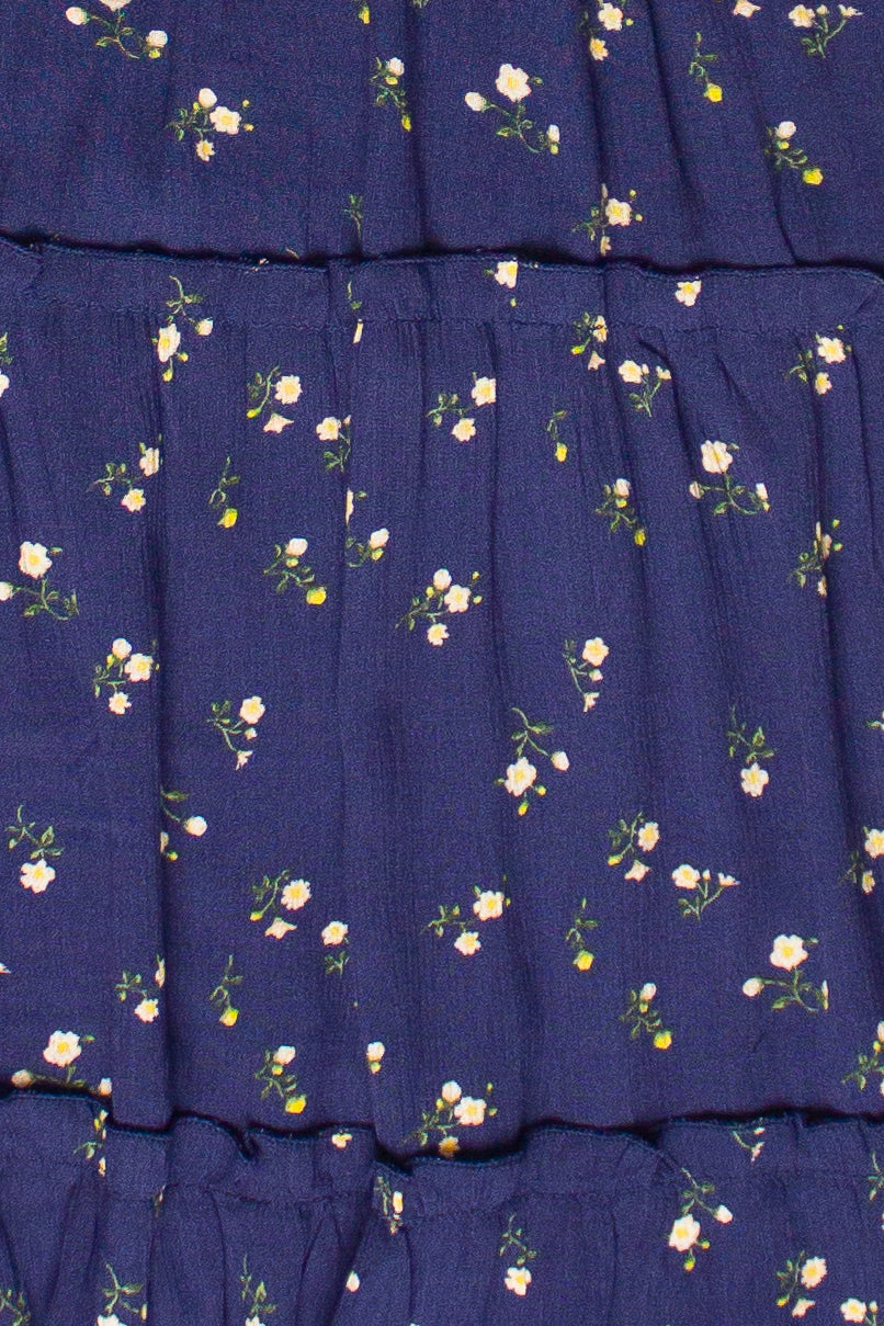 Floral Print Tiered Maxi Skirt - Navy