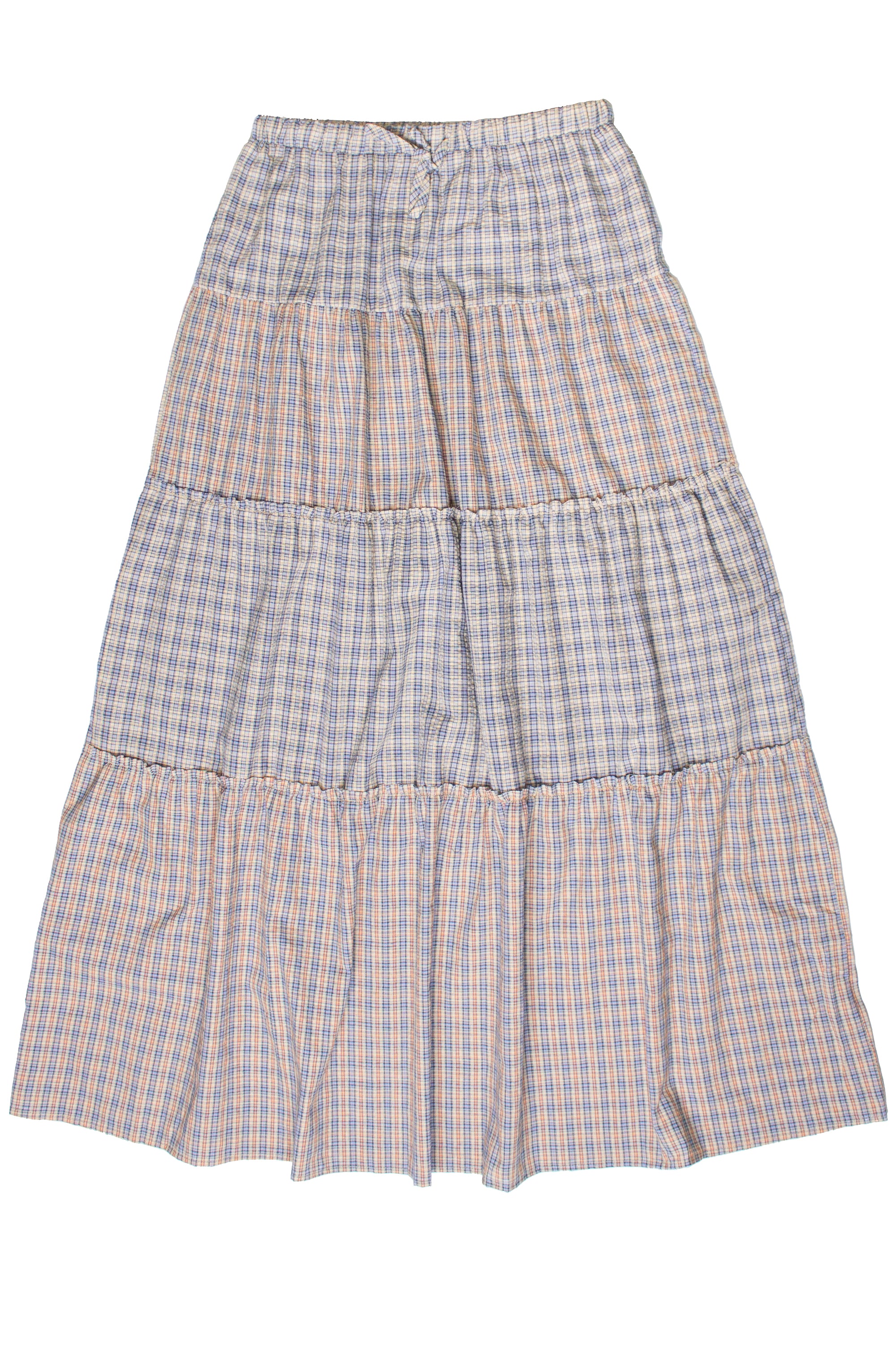 Mixed Plaid Tiered Maxi Skirt