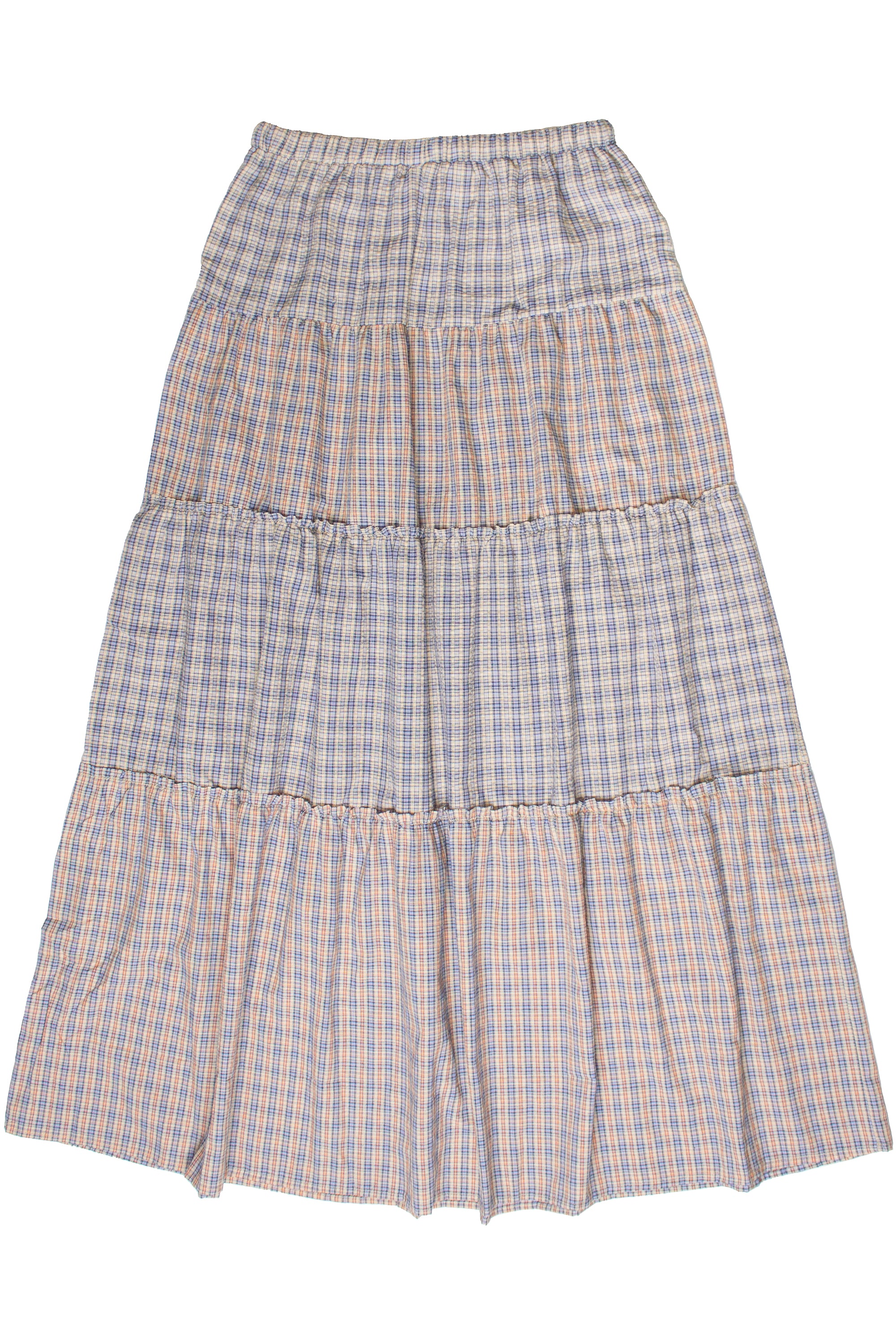Mixed Plaid Tiered Maxi Skirt