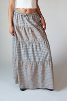 Mixed Plaid Tiered Maxi Skirt