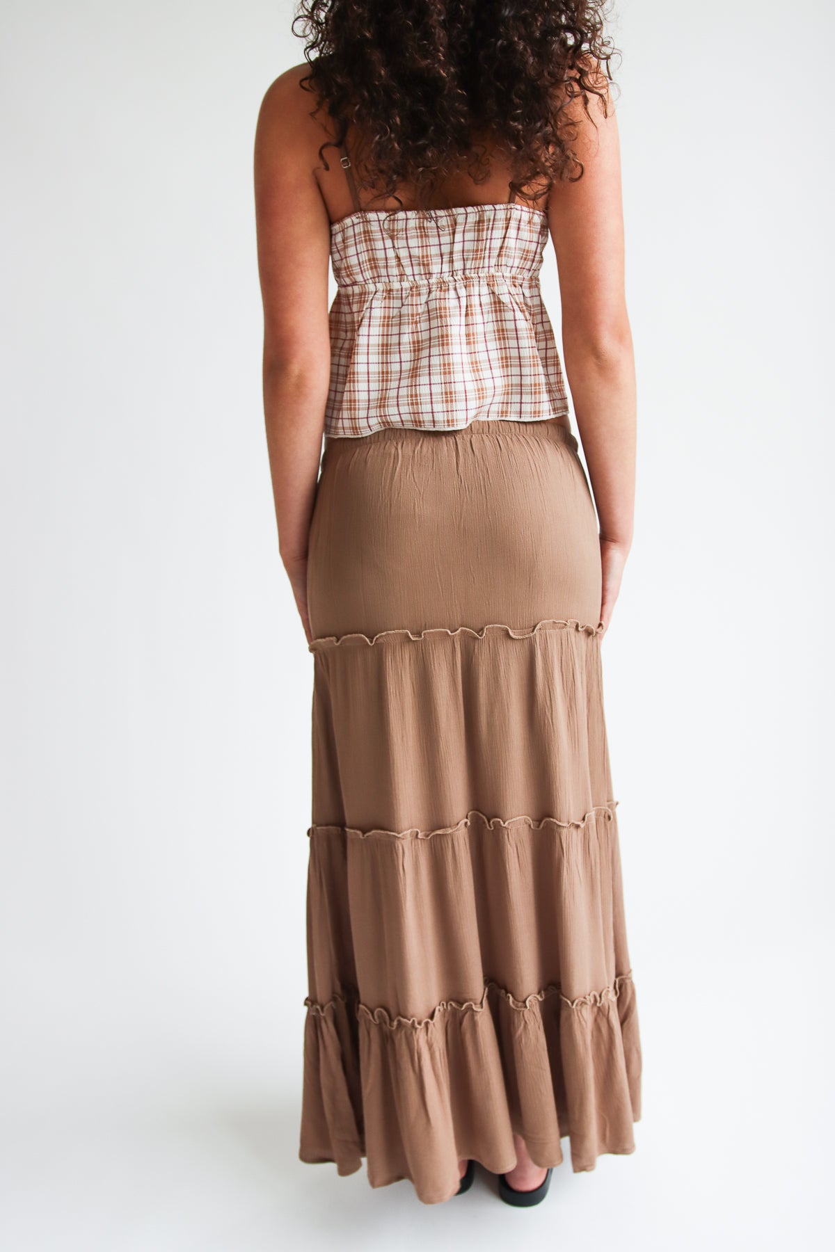 Gauze Tiered Maxi Skirt in Mocha