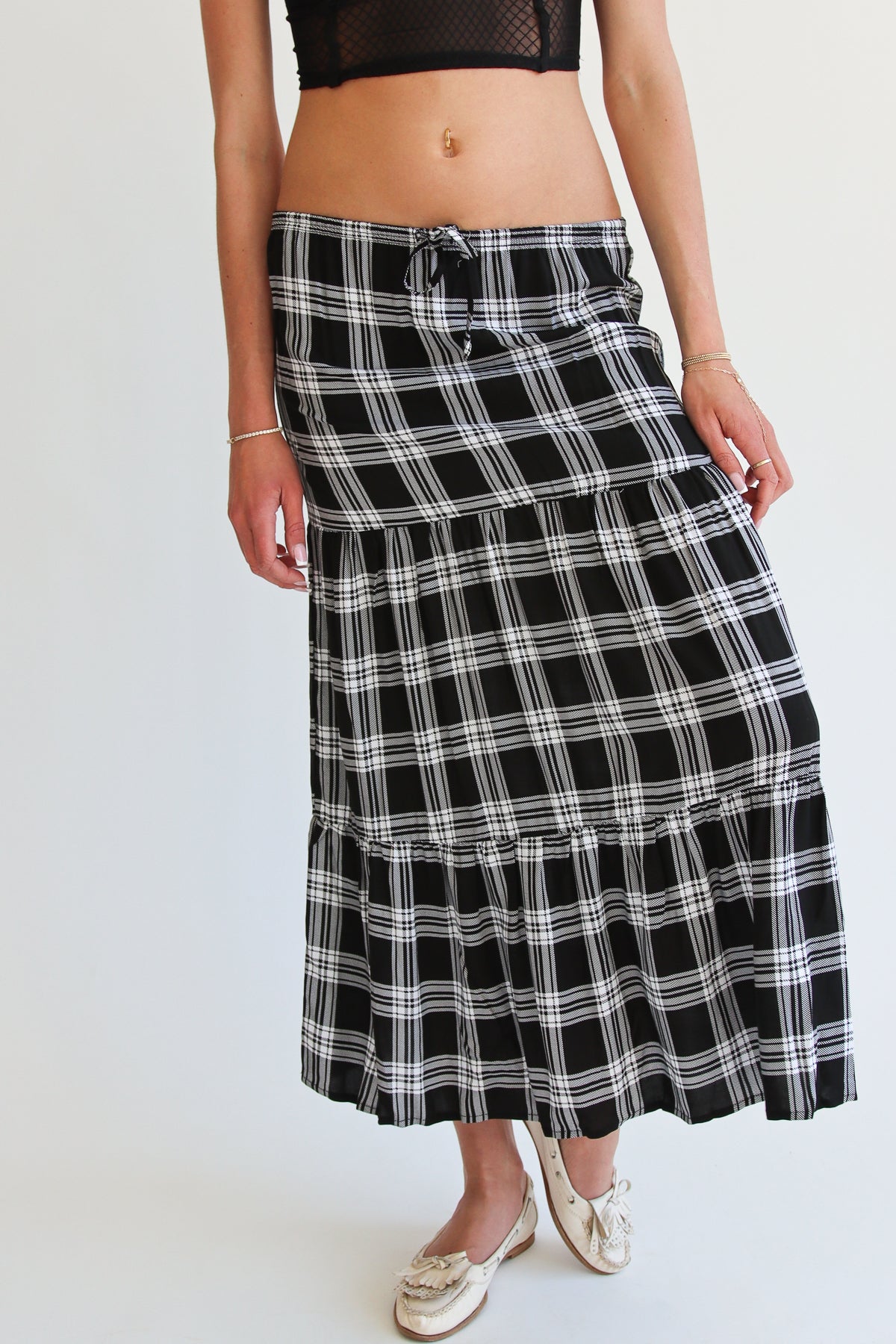 Plaid Tiered Maxi Skirt