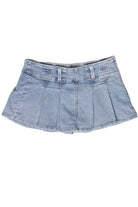 Low Rise Denim Pleated Mini Skort