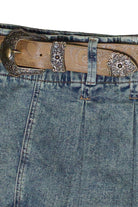 Western Belt Denim Pleated Mini Skort