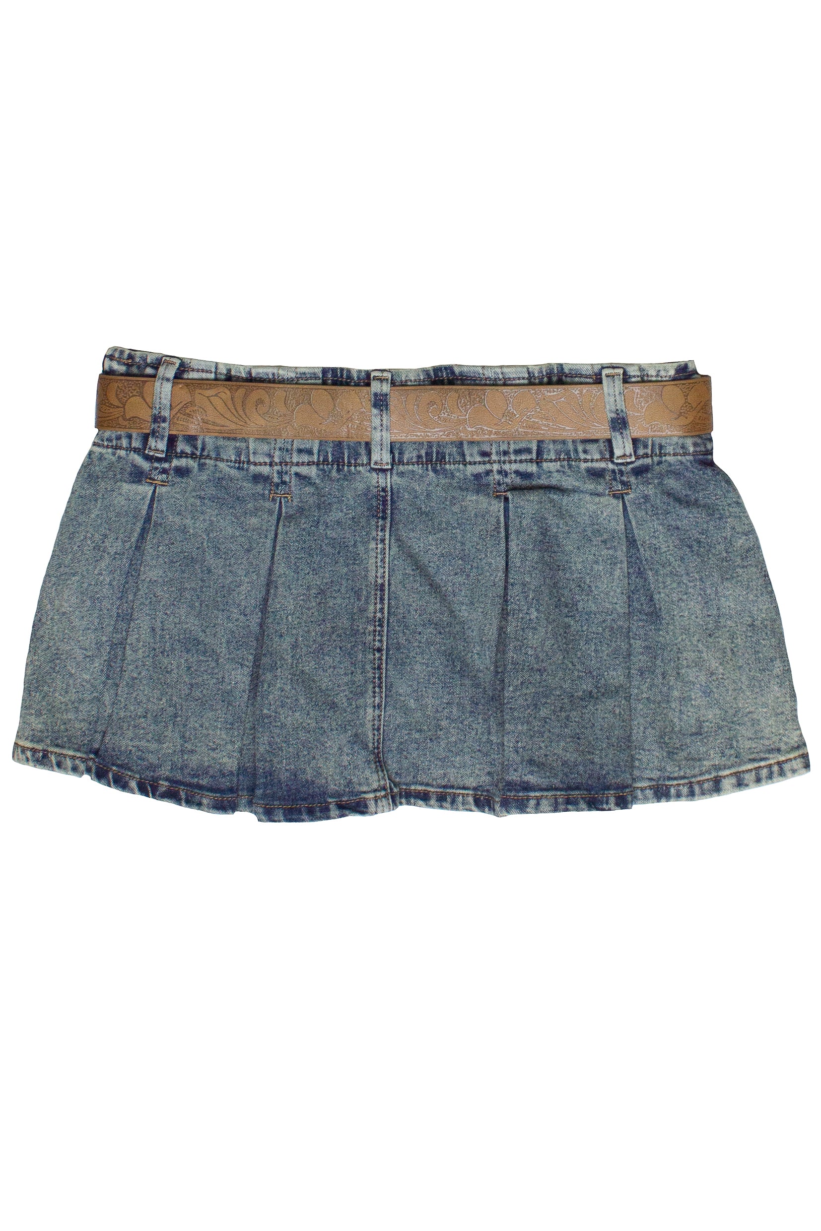 Western Belt Denim Pleated Mini Skort
