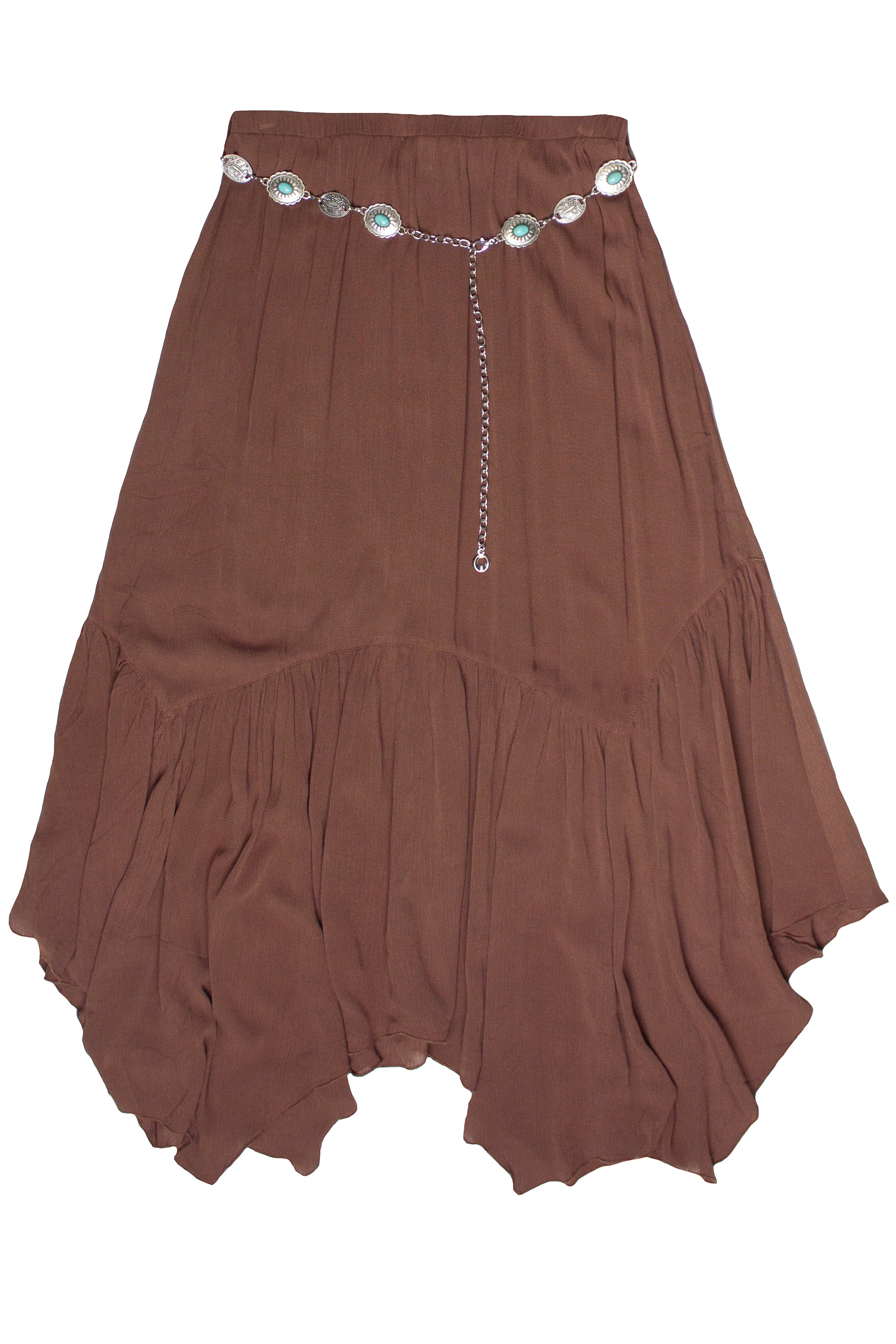 Turquoise Belt Hanky Hem Maxi Skirt