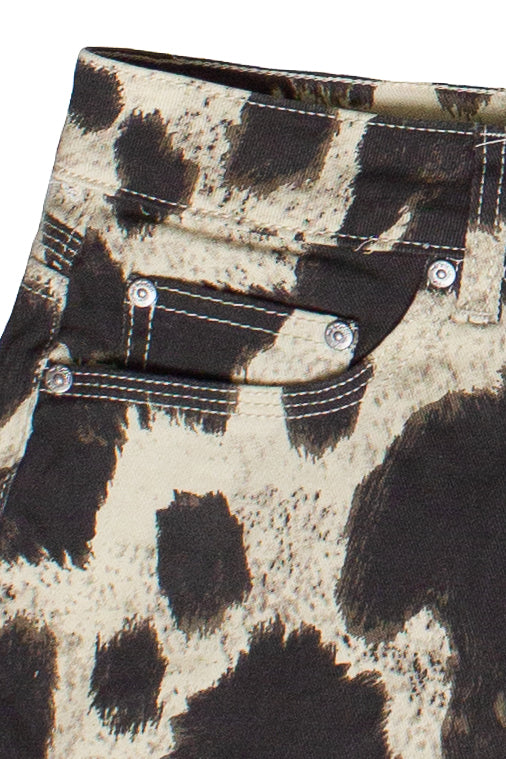Cow Print Denim Mini Skirt
