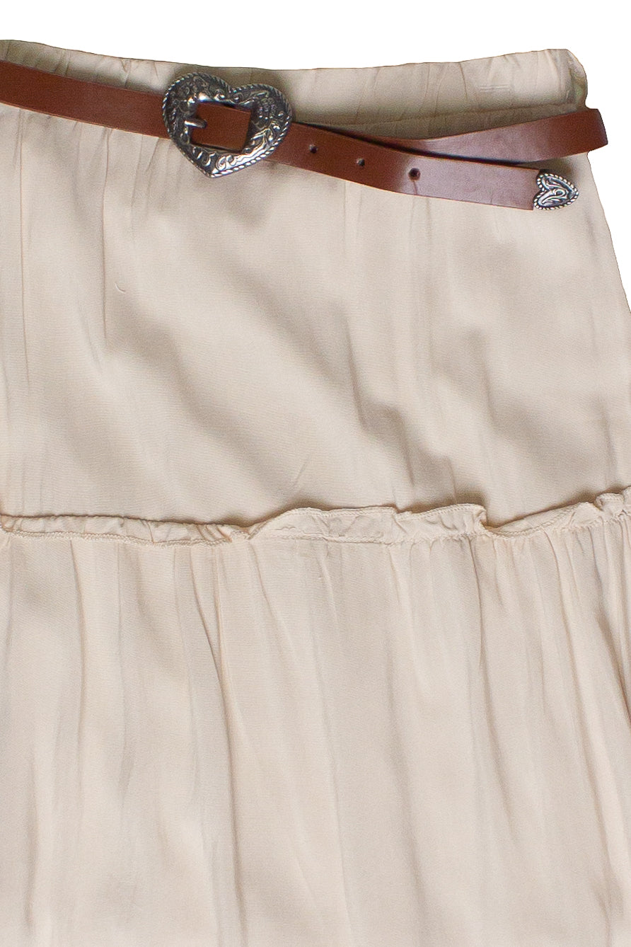 Belted Tiered Maxi Skirt - Beige