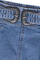 Double Buckle Belted Denim Mini Skort - Light Wash
