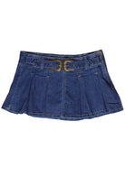 Double Buckle Belted Denim Mini Skort - Medium Wash