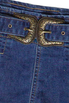 Double Buckle Belted Denim Mini Skort - Medium Wash