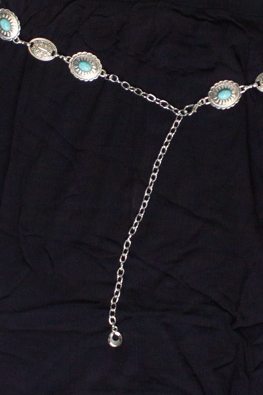 Turquoise Belt Hanky Hem Maxi Skirt - Black