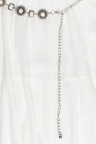 Stone Chain Belt Gauze Maxi Skirt - White