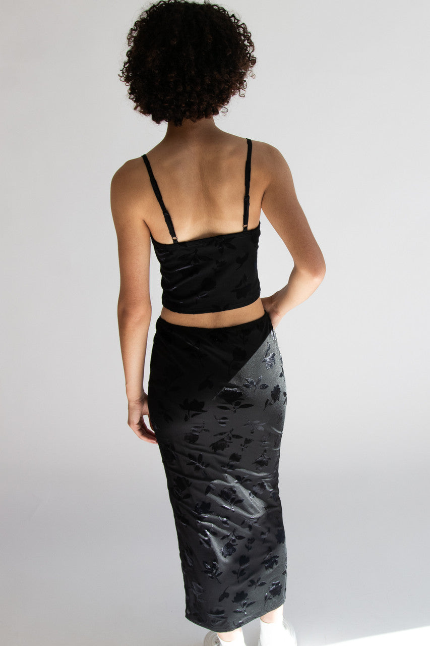 Floral Velvet Burnout Maxi Skirt