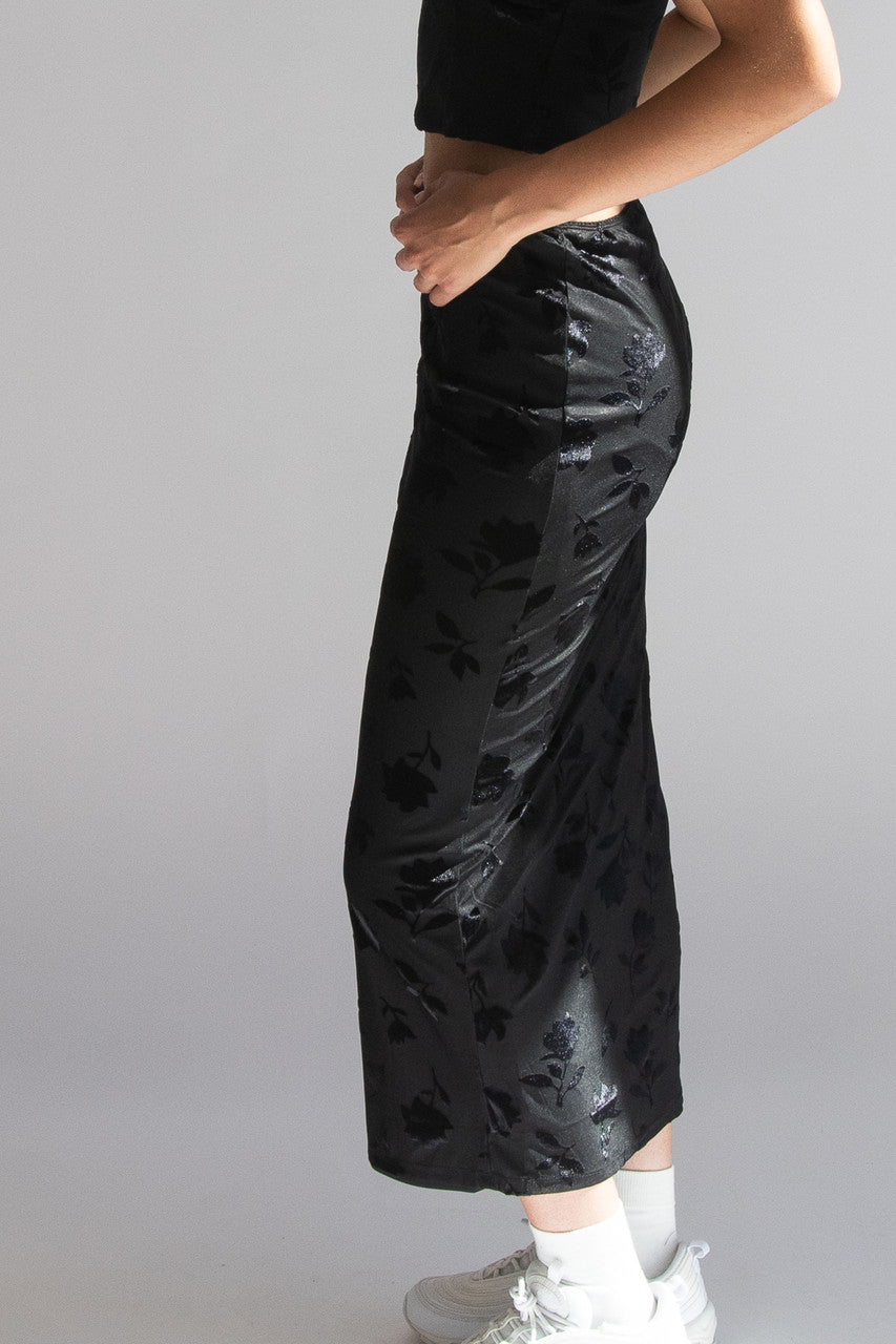 Floral Velvet Burnout Maxi Skirt