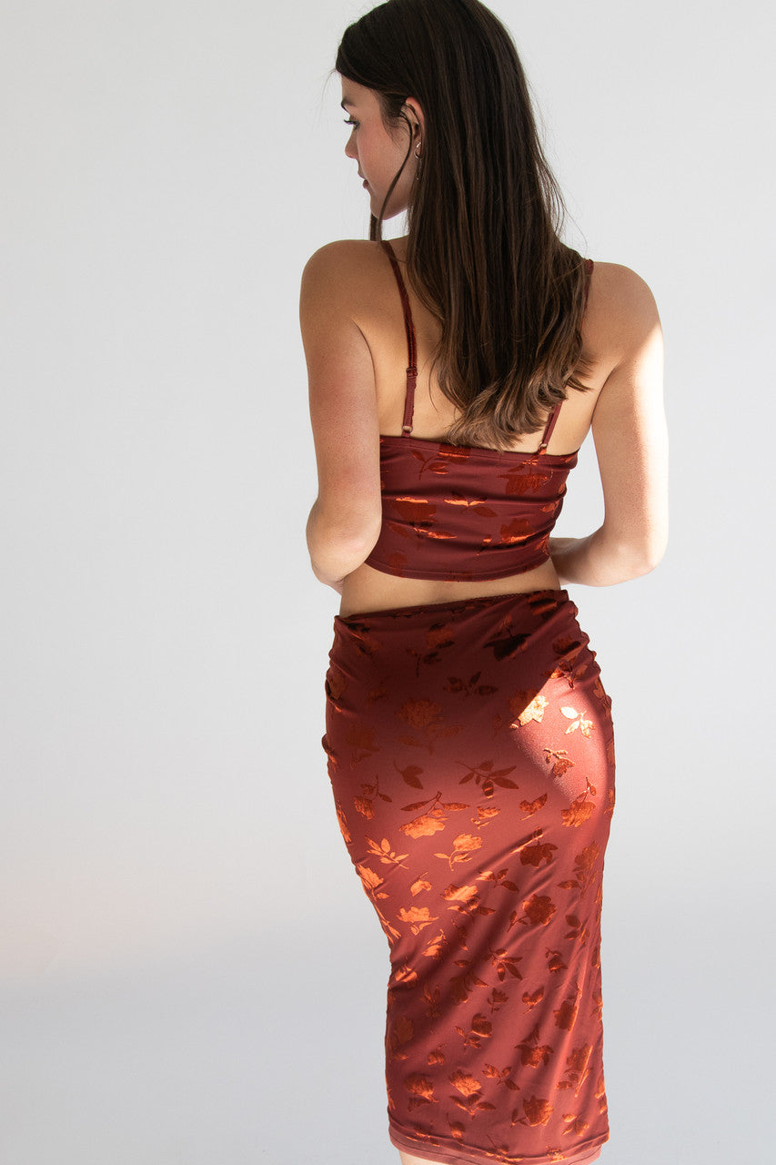 Floral Velvet Burnout Maxi Skirt