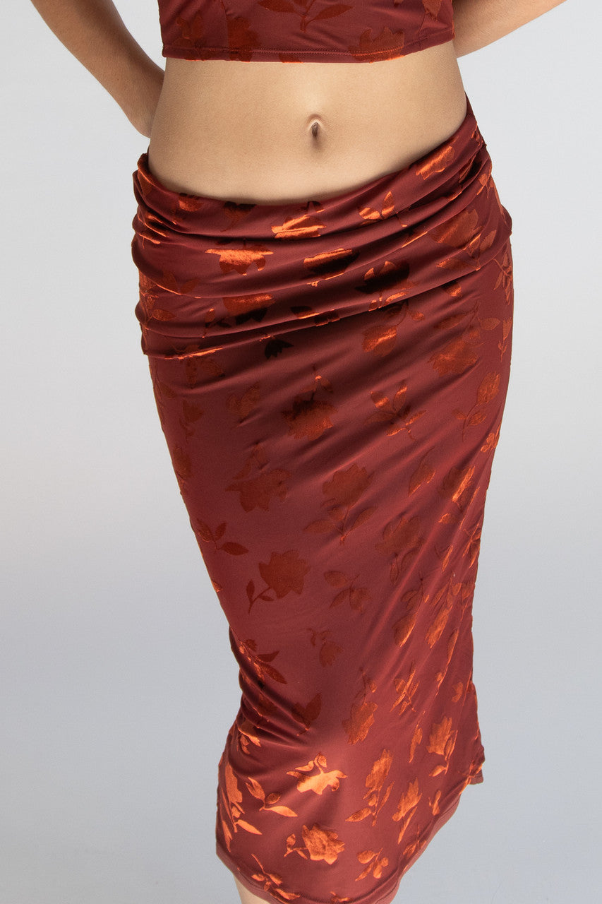 Floral Velvet Burnout Maxi Skirt