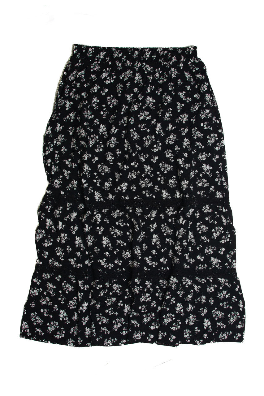 Black Floral Crochet Detail Maxi Skirt