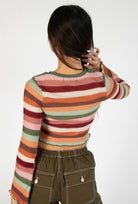 Cactus Flower Bell Sleeve Crochet Stripe Sweater