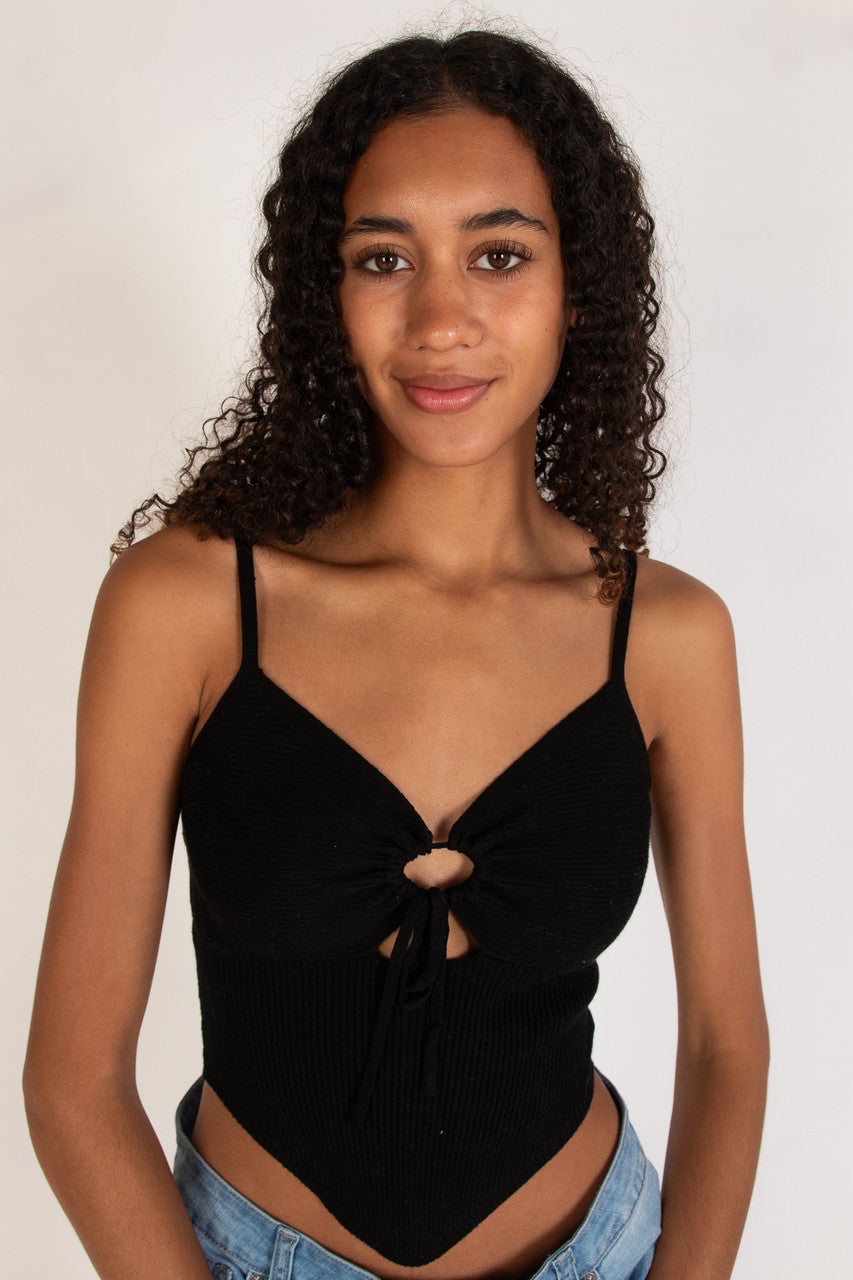 Black Knit Hanky Hem Cami