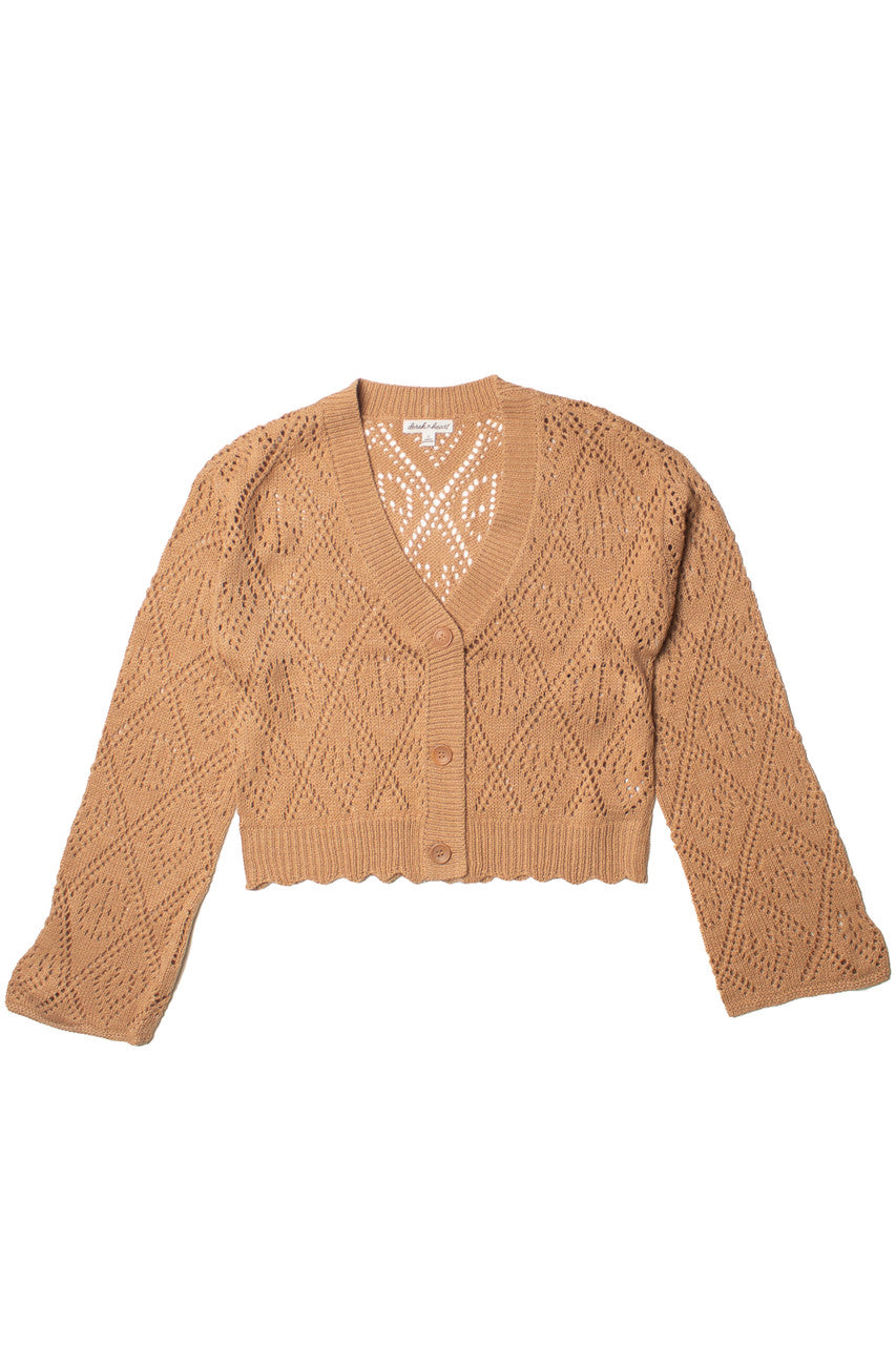 Brown Bell Sleeve Pointelle Cardigan