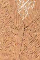 Brown Bell Sleeve Pointelle Cardigan