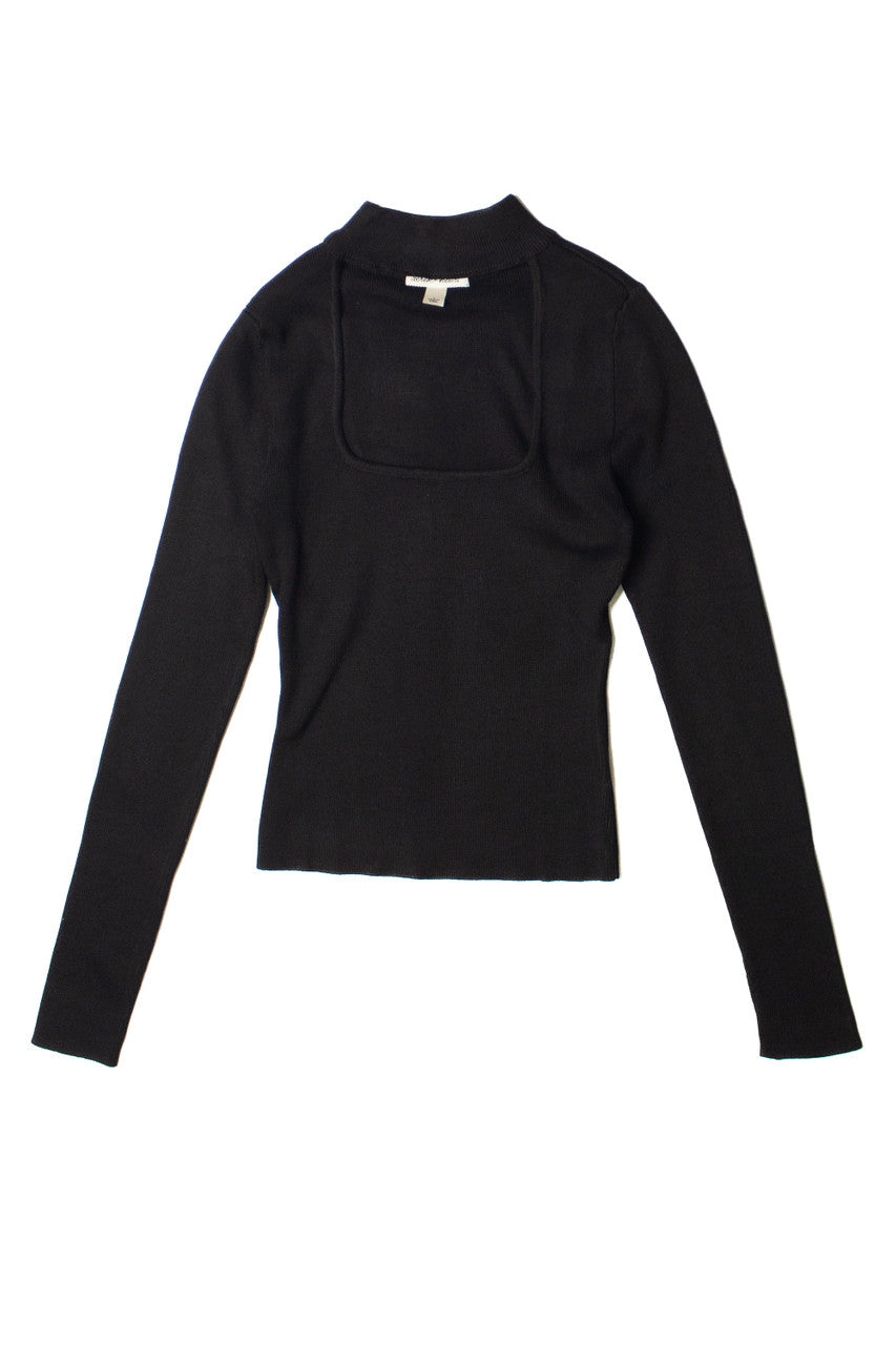 Black Ribbed Mock Neck Cut Out Sweater