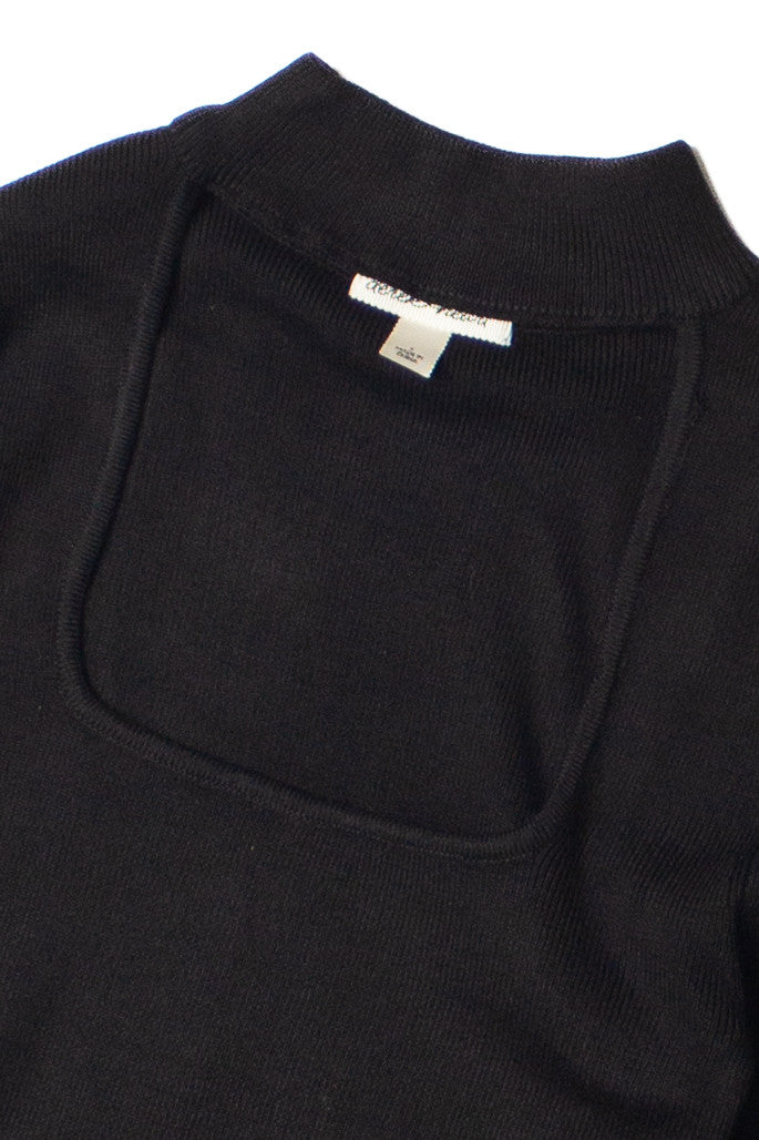 Black Ribbed Mock Neck Cut Out Sweater