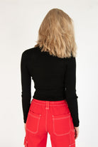Black Ribbed Mock Neck Cut Out Sweater