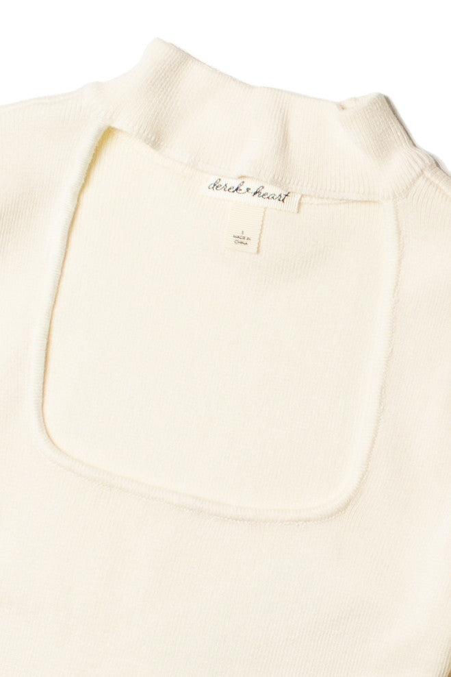 Egret Ribbed Mock Neck Cut Out Sweater