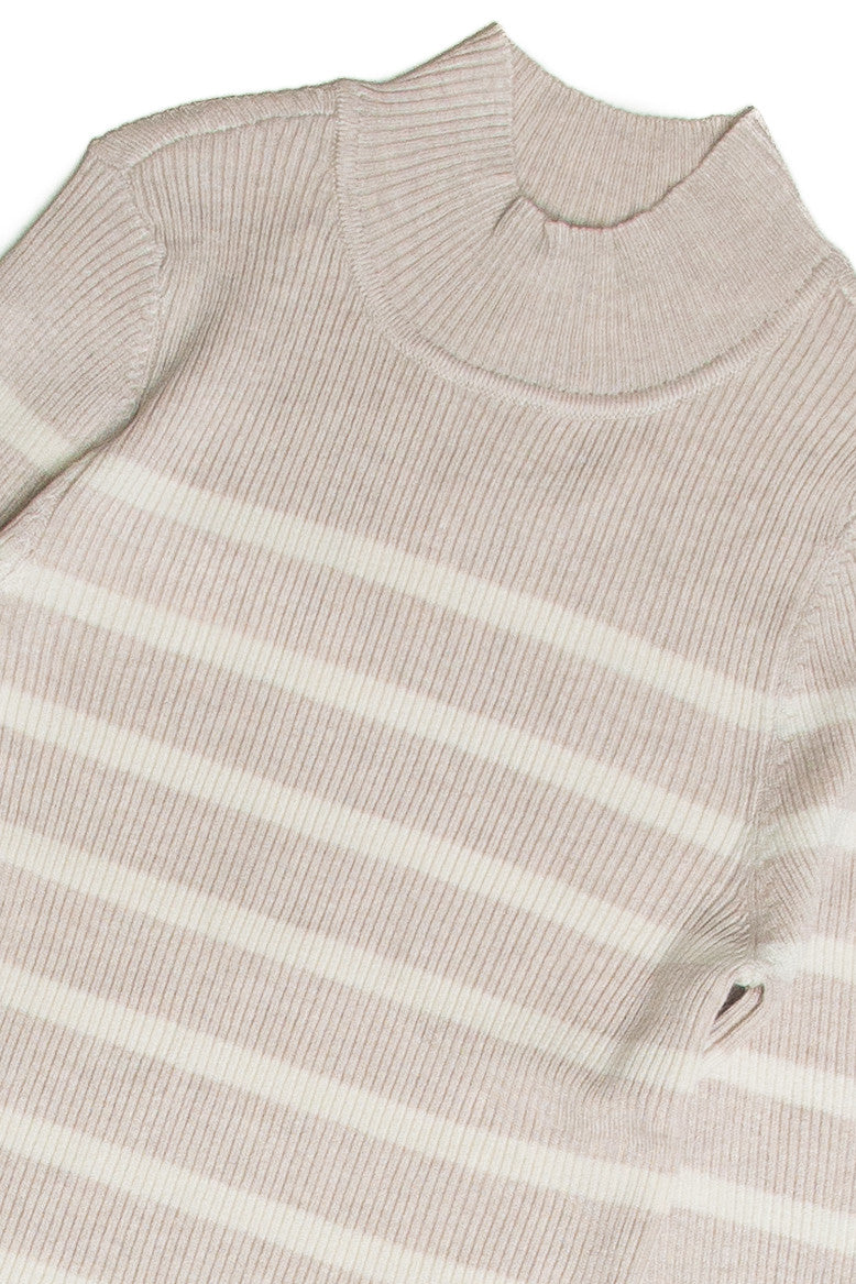 Heather Striped Mock Neck Sweater