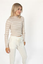 Heather Striped Mock Neck Sweater