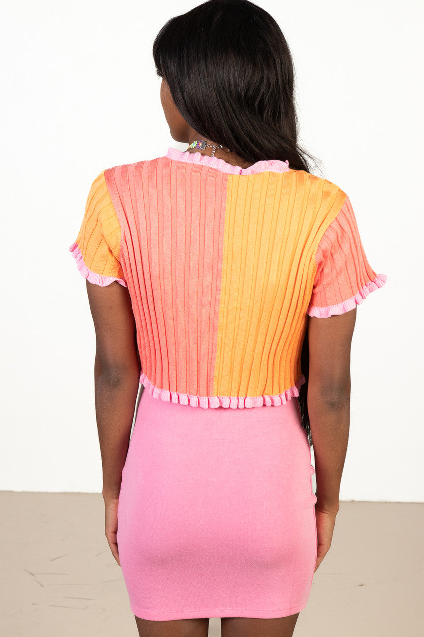 Sherbet Color Block Tie Front Cardigan