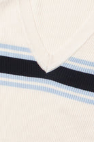 Ribbed V Neck Stripe Sweater