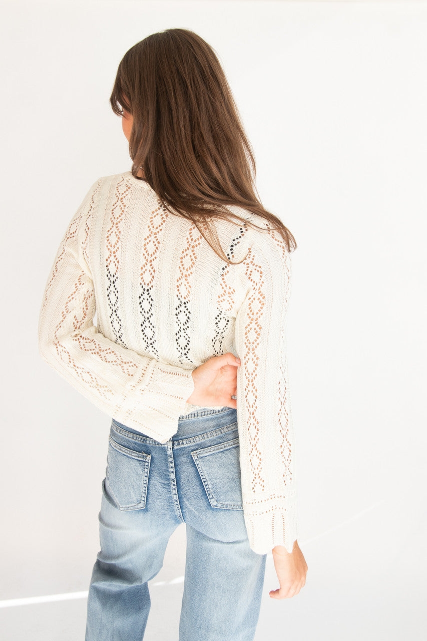 Bell Sleeve Pointelle Cardigan