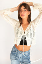Bell Sleeve Pointelle Cardigan