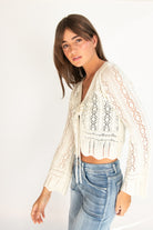 Bell Sleeve Pointelle Cardigan