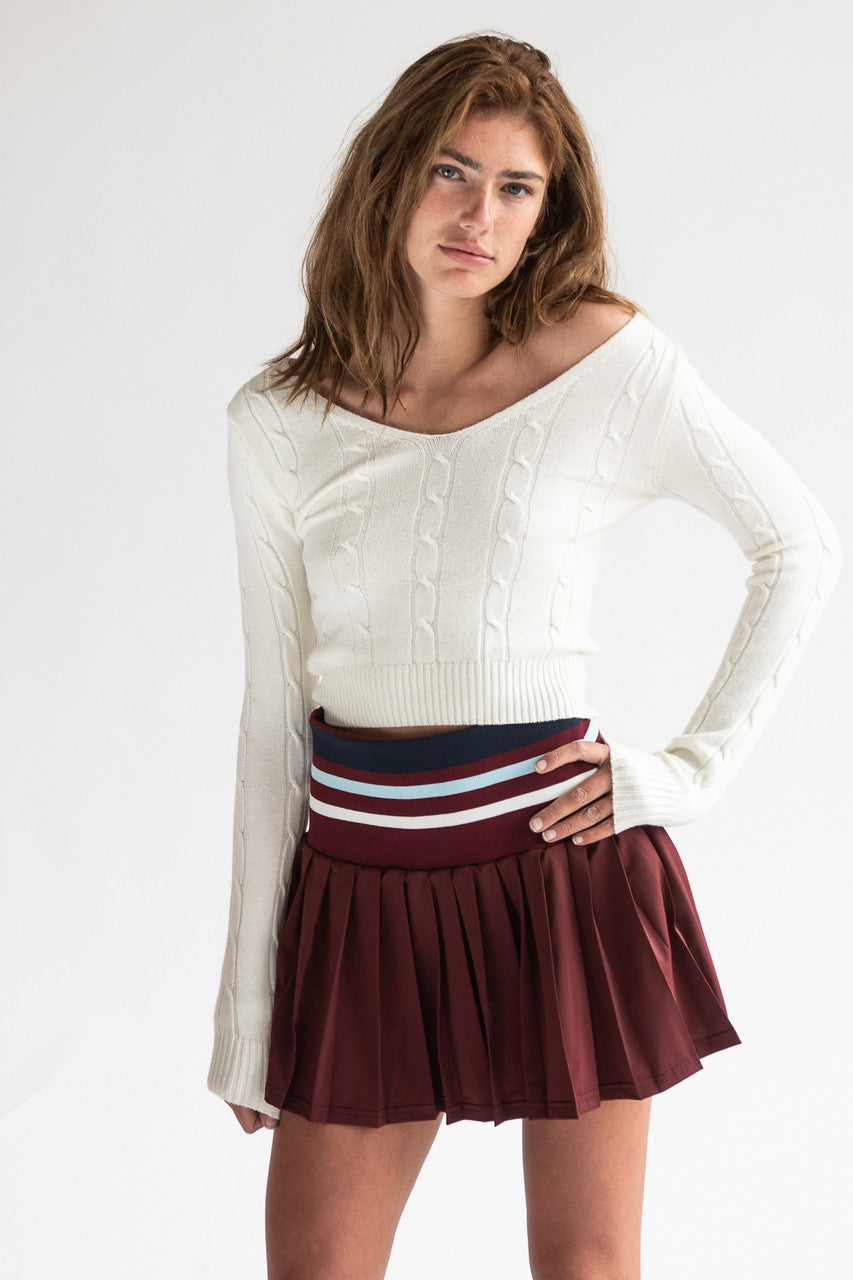 V Neck Cable Knit Pullover Sweater