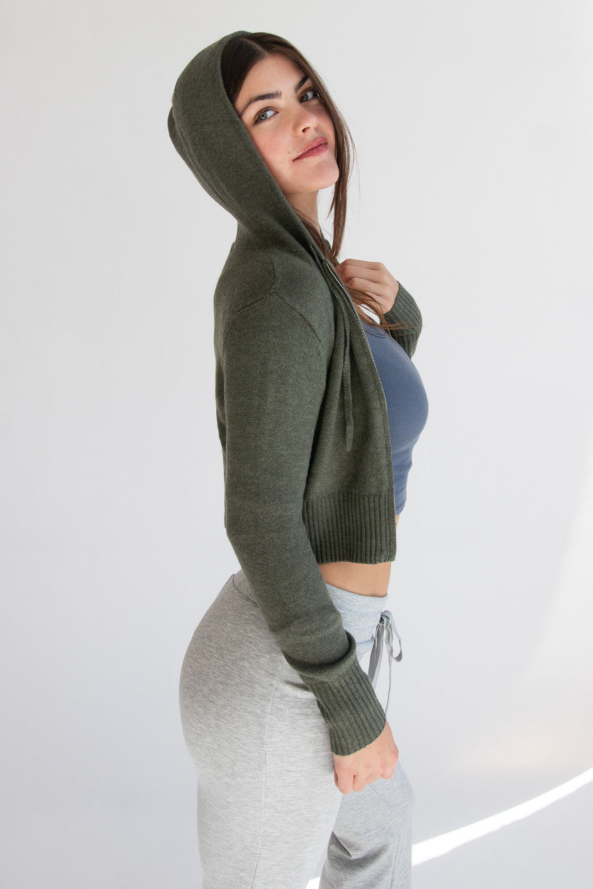 Crop Zip Up Hoodie Sweater