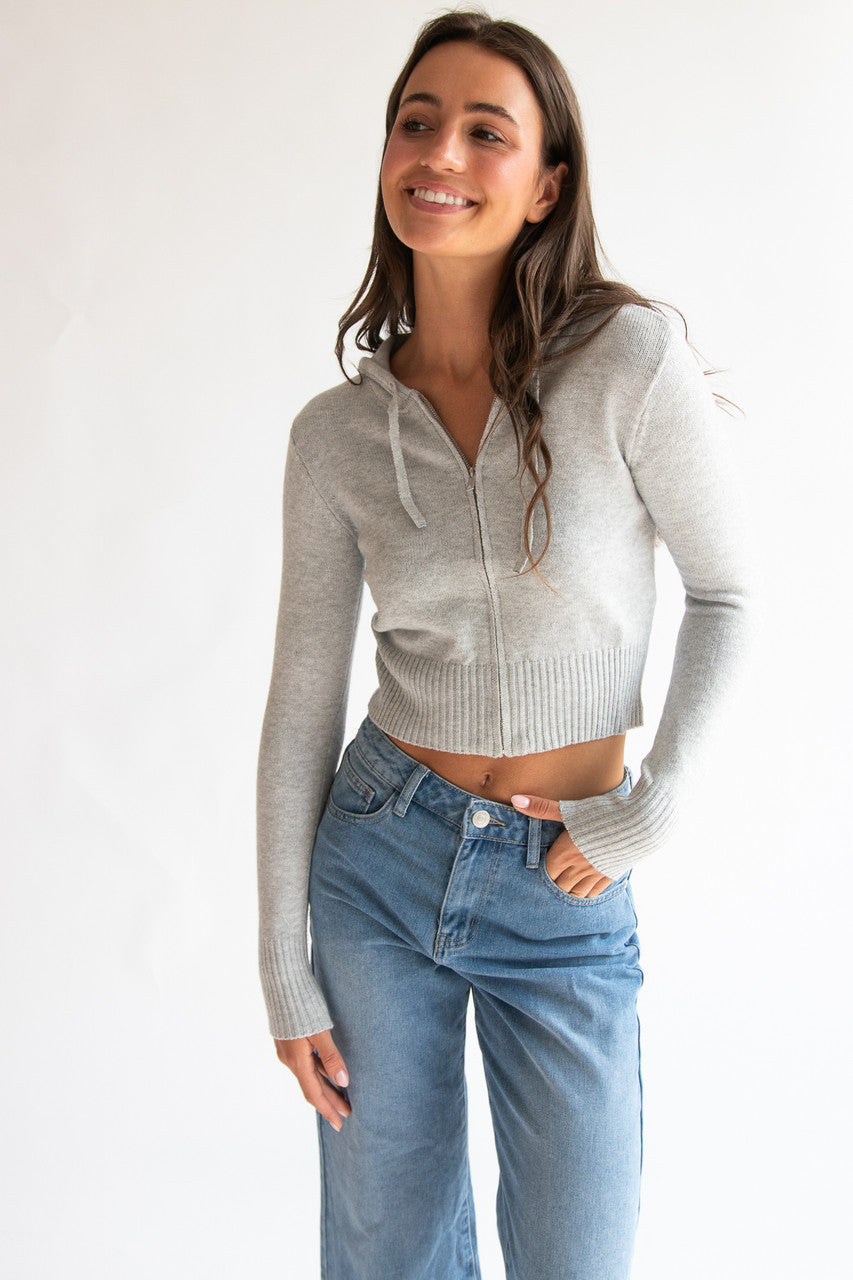 Crop Zip Up Hoodie Sweater