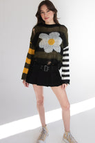 Distressed Striped Daisy Sweater