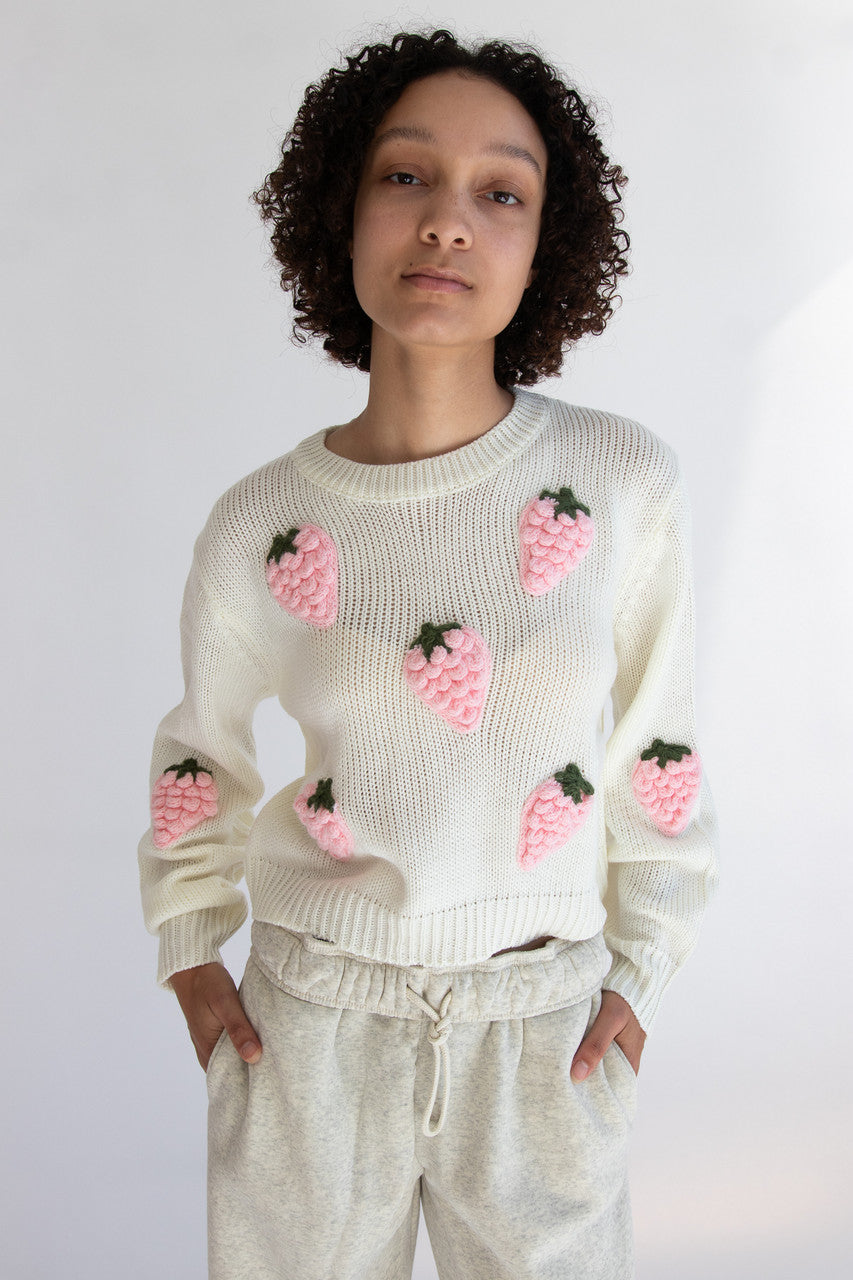 3D Strawberry Applique Sweater