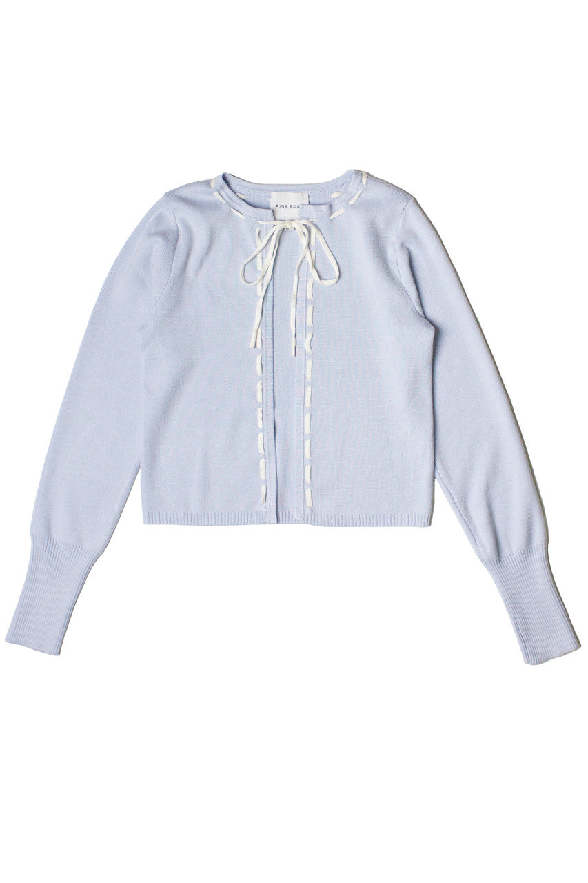 Running Stitch Tie Front Knit Cardigan