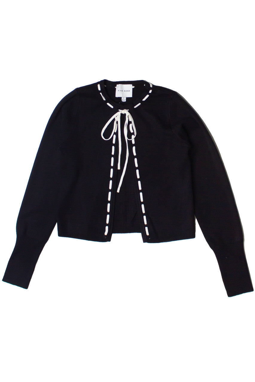 Running Stitch Tie Front Knit Cardigan