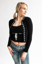 Running Stitch Tie Front Knit Cardigan